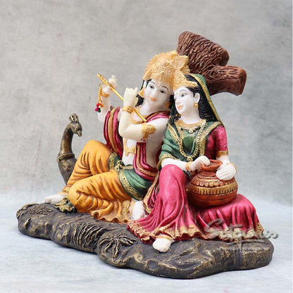 Radha Krishna Sitting on Rock with Peacock By Satgurus
