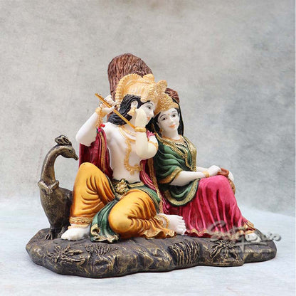 Radha Krishna Sitting on Rock with Peacock By Satgurus