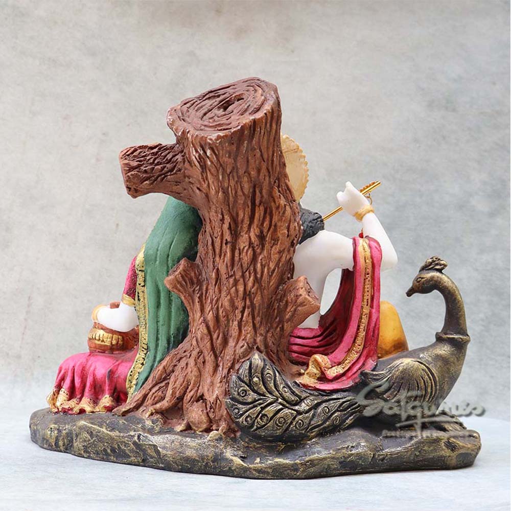 Radha Krishna Sitting on Rock with Peacock By Satgurus