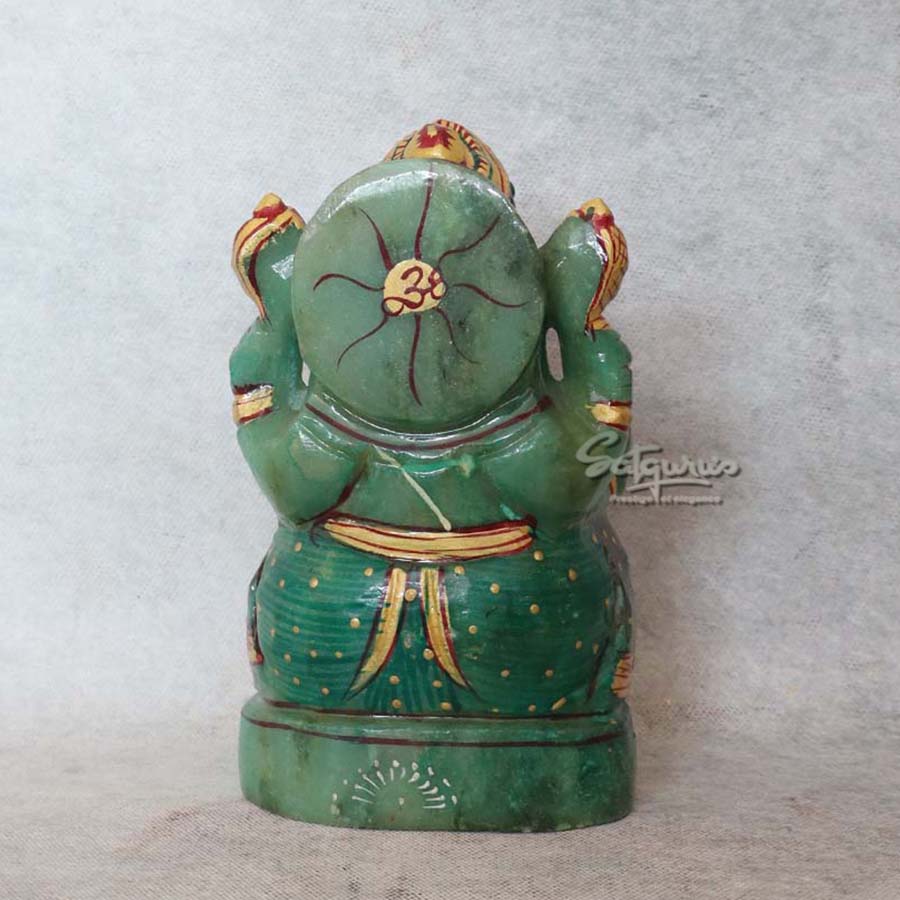 Green Jade Stone Hand Painting Ganesha By Satguru's