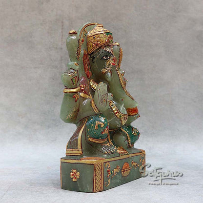 Green Jade Stone  Hand Painted Ganesh By Satgurus