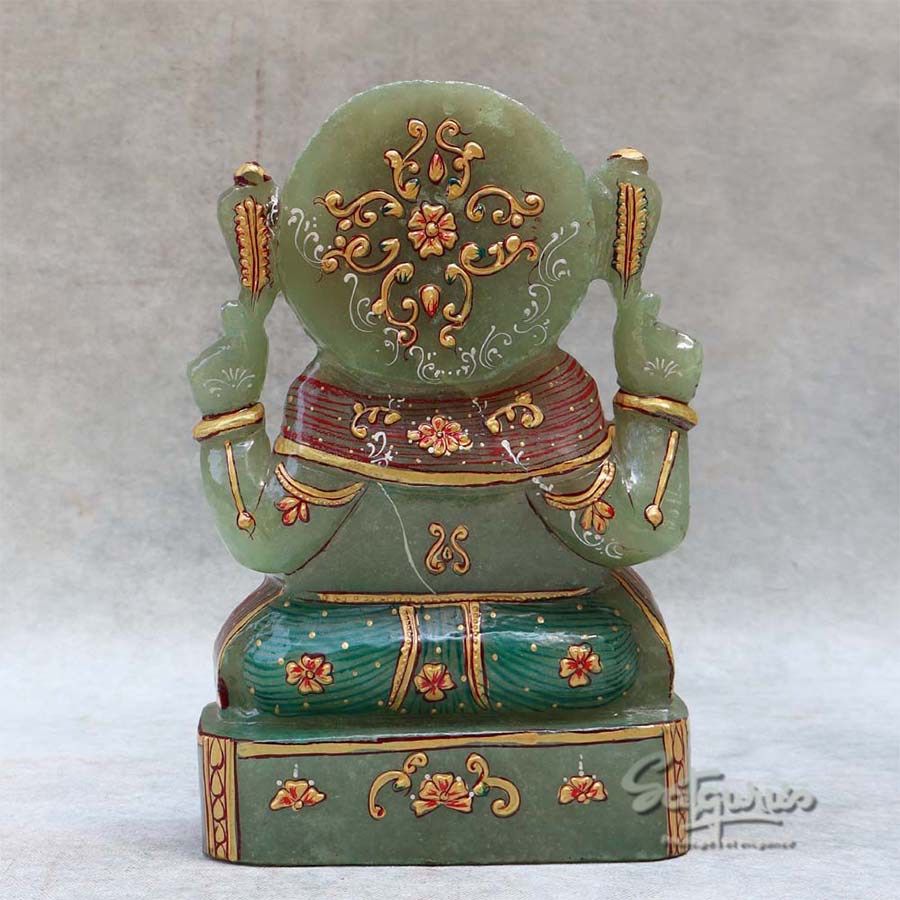 Green Jade Stone  Hand Painted Ganesh By Satgurus