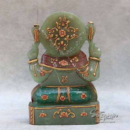 Green Jade Stone  Hand Painted Ganesh By Satgurus