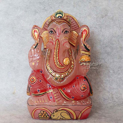 Rose Quarts Stone Hand Painting Ganesha By Satguru's
