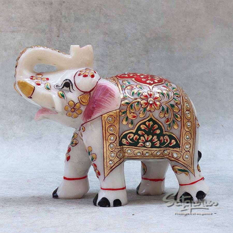 Marble Trunk Up Elephant BY Satgurus