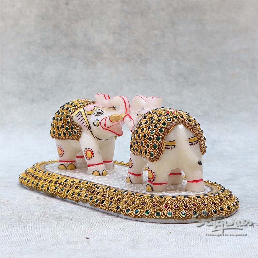 Marble Elephant Pair On Oval Plate By Satgurus