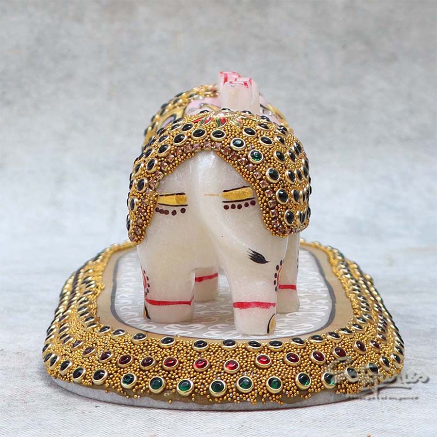 Marble Elephant Pair On Oval Plate By Satgurus