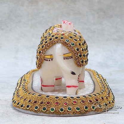 Marble Elephant Pair On Oval Plate By Satgurus