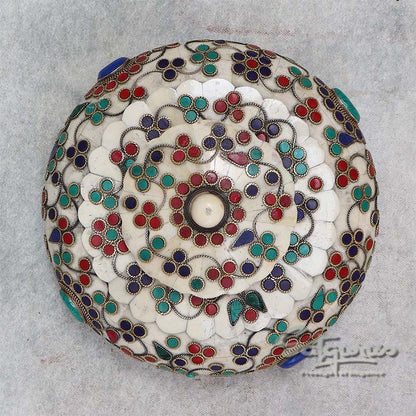 Wooden Stone Work Round Jewellery Box By Satgurus
