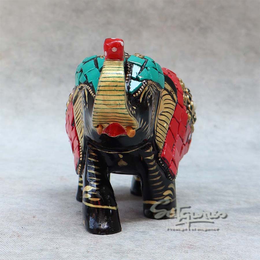 Wooden Trunk Up Hand Painted Stone Work Elephant BY Satgurus