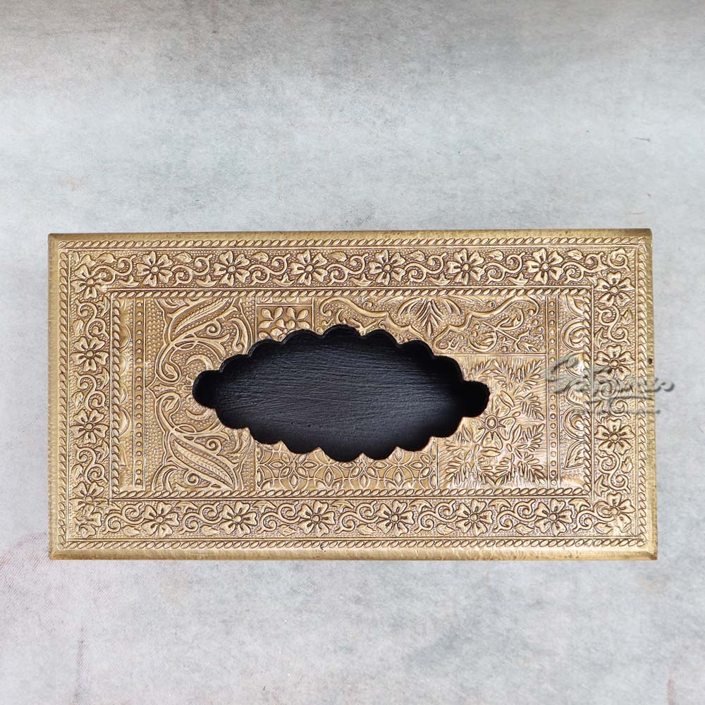 Antique Gold Brass fitting Wooden Tissue Holder By Satgurus