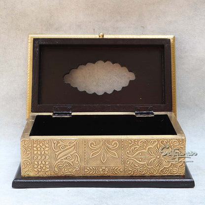 Antique Gold Brass fitting Wooden Tissue Holder By Satgurus