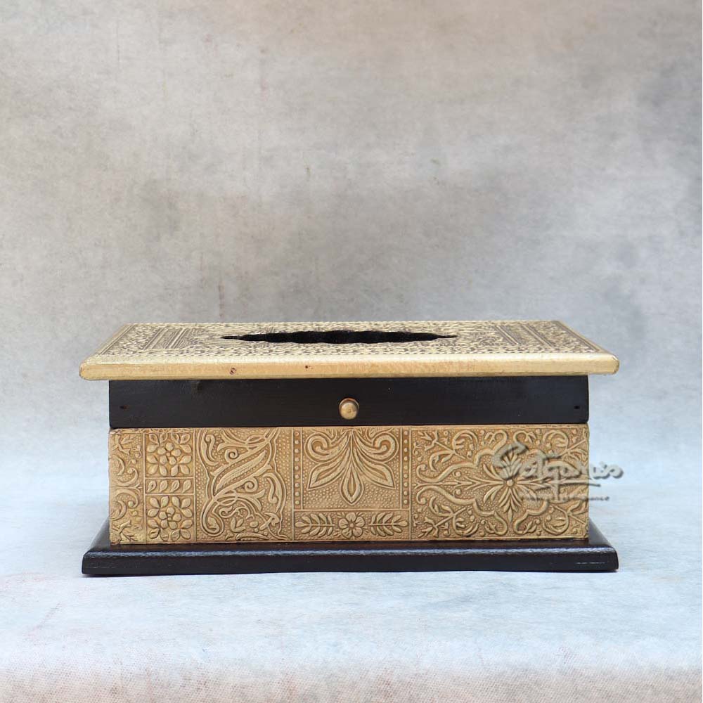 Antique Gold Brass fitting Wooden Tissue Holder By Satgurus