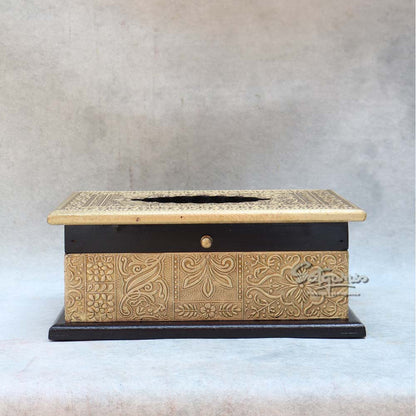 Antique Gold Brass fitting Wooden Tissue Holder By Satgurus