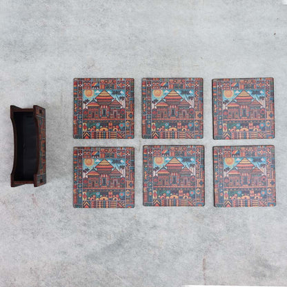 Wooden Village Design Coaster By Satguru's