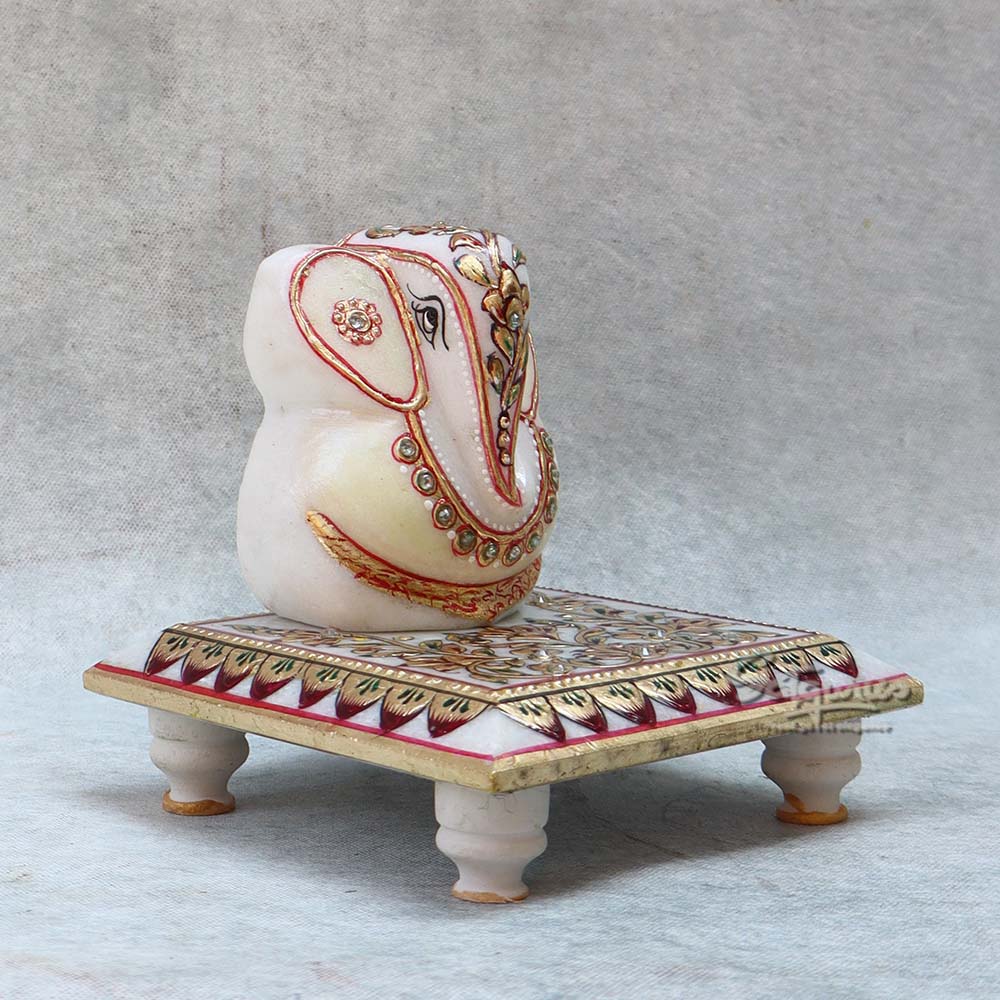 Marble Ganesha With Chowki By Satgurus