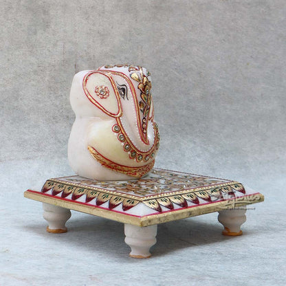 Marble Ganesha With Chowki By Satgurus