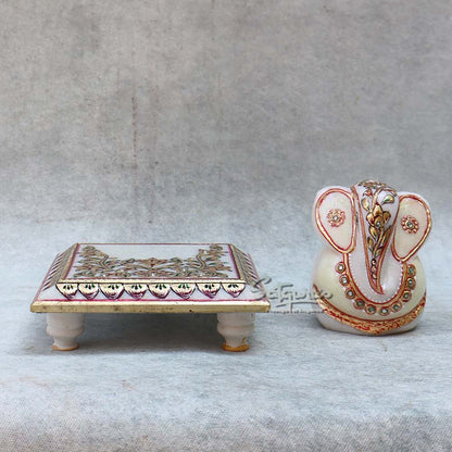 Marble Ganesha With Chowki By Satgurus