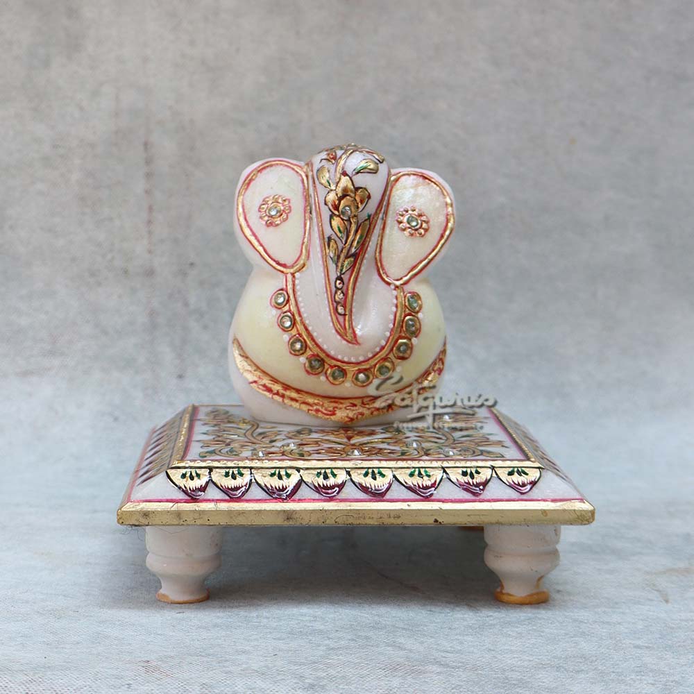 Marble Ganesha With Chowki By Satgurus