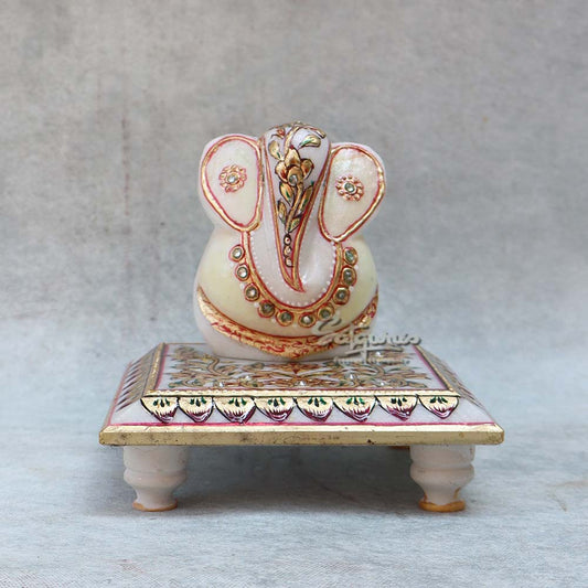 Marble Ganesha With Chowki By Satgurus