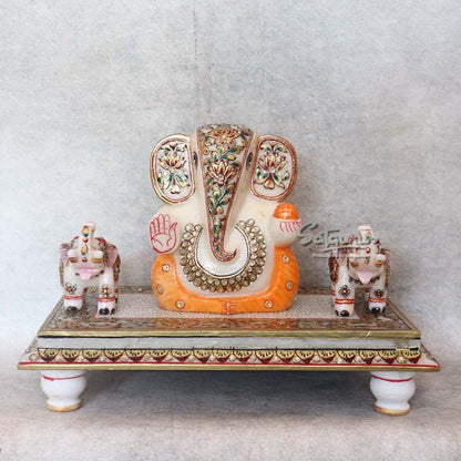 Marble Chowki Ganesha With Elephant By Satguru's