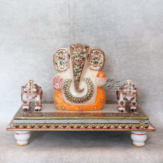 Marble Chowki Ganesha With Elephant By Satguru's