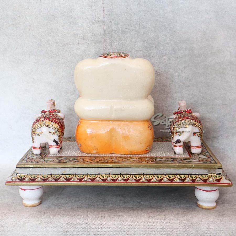 Marble Chowki Ganesha With Elephant By Satguru's