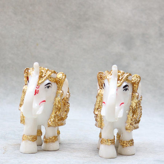 Set Of 2 Small White Gold Elephant By Satguru's
