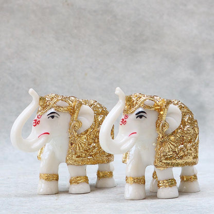 Set Of 2 Small White Gold Elephant By Satguru's