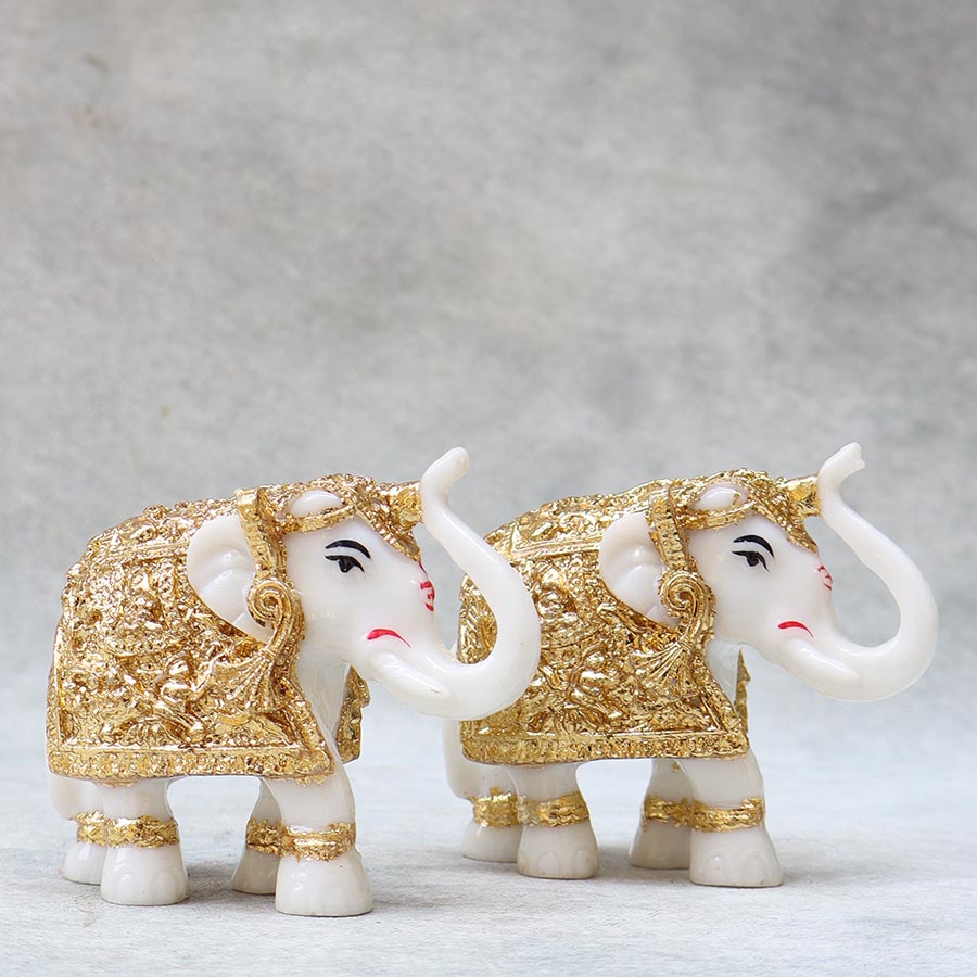 Set Of 2 Small White Gold Elephant By Satguru's