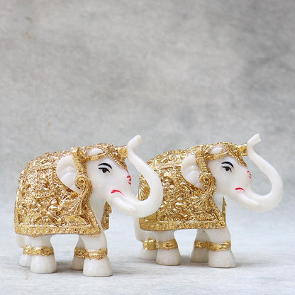 Set Of 2 Small White Gold Elephant By Satguru's