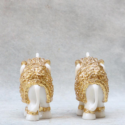 Set Of 2 Small White Gold Elephant By Satguru's