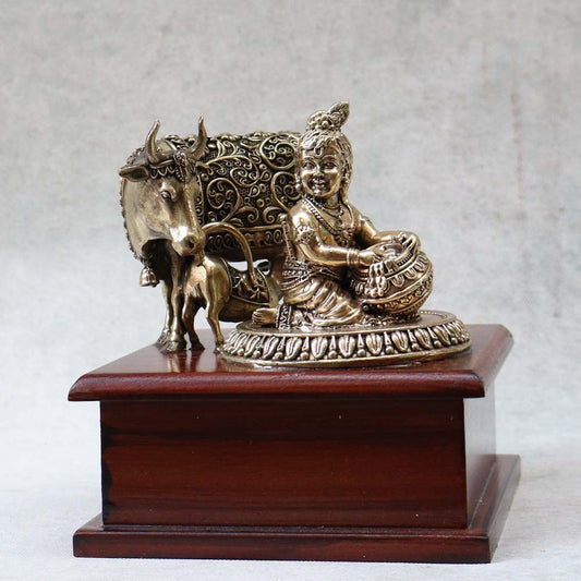 Balkrishna With Cow & Calf on Base By Satgurus