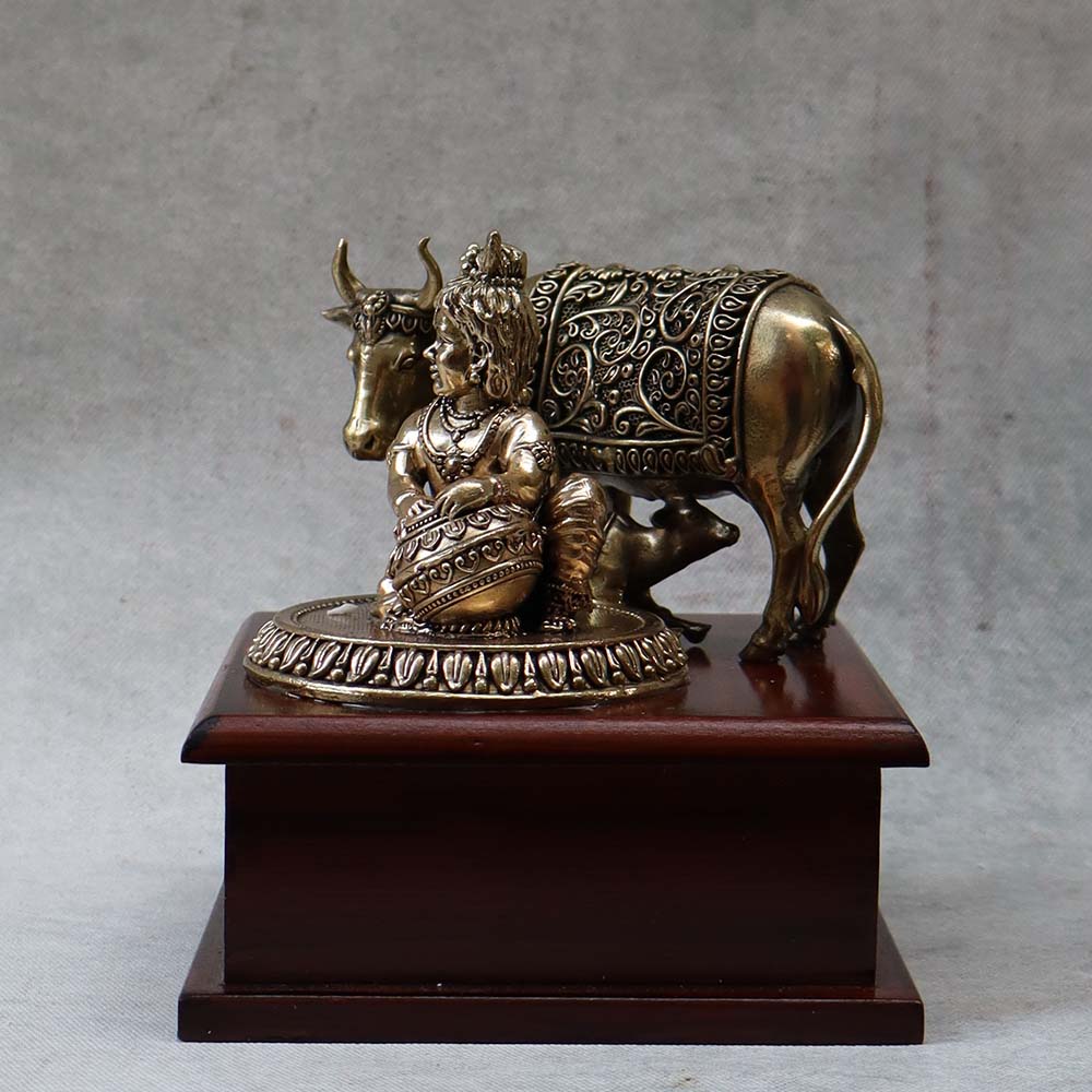 Balkrishna With Cow & Calf on Base By Satgurus