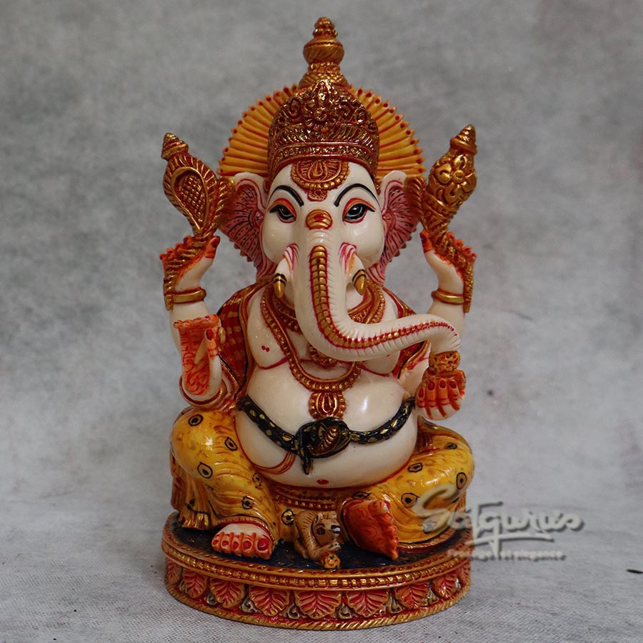 Marble Dust Ganesha Sitting Oval Base By Satgurus