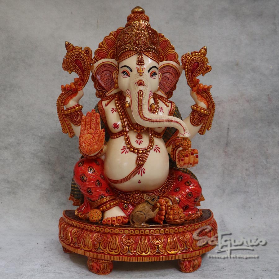 Marble Dust Ganesha Sitting with Base By Satgurus