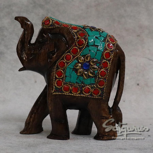 Handcrafted Brass Elephant Figurine with Mosaic Stone Work By Satgurus