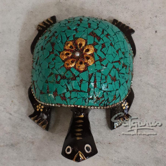 Mosaic Turquoise and Brass Turtle Figurine By Satgurus