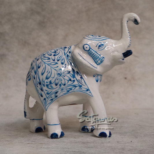 Small Handcrafted Blue Pottery Elephant Statue By Satgurus