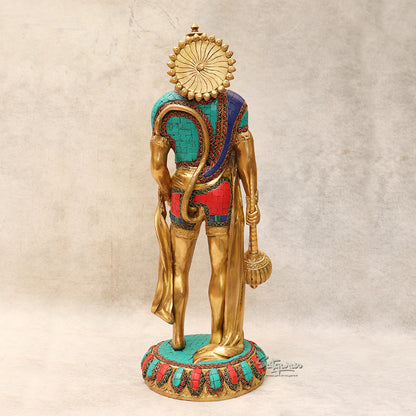 Brass Stone Work Hanuman Standing By Satguru's