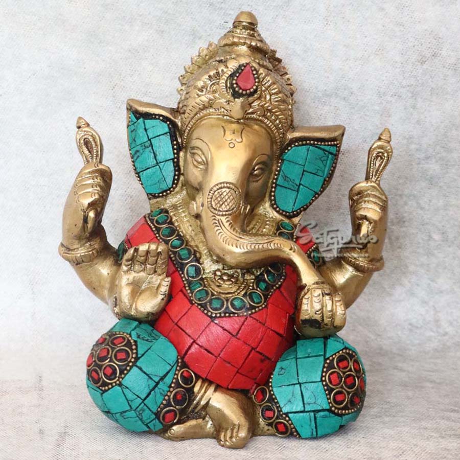 Brass Stone Work Mukut Appu Ganesha By Satguru's