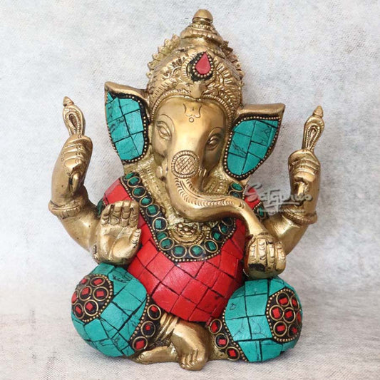 Brass Stone Work Mukut Appu Ganesha By Satguru's