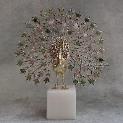 Stone Work Peacock Sculpture On Base By Satgurus