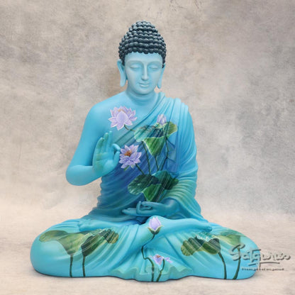 Blue Meditating Buddha Statue With Lotus Art By Satguru's