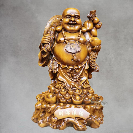 Wood-Finish Laughing Buddha By Satguru's