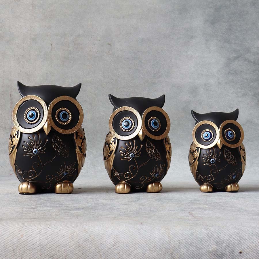 Black & Gold Owl Family Set By Satguru's