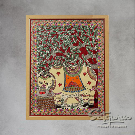 Tree of Life with Sacred Cow by Ranjit Jha