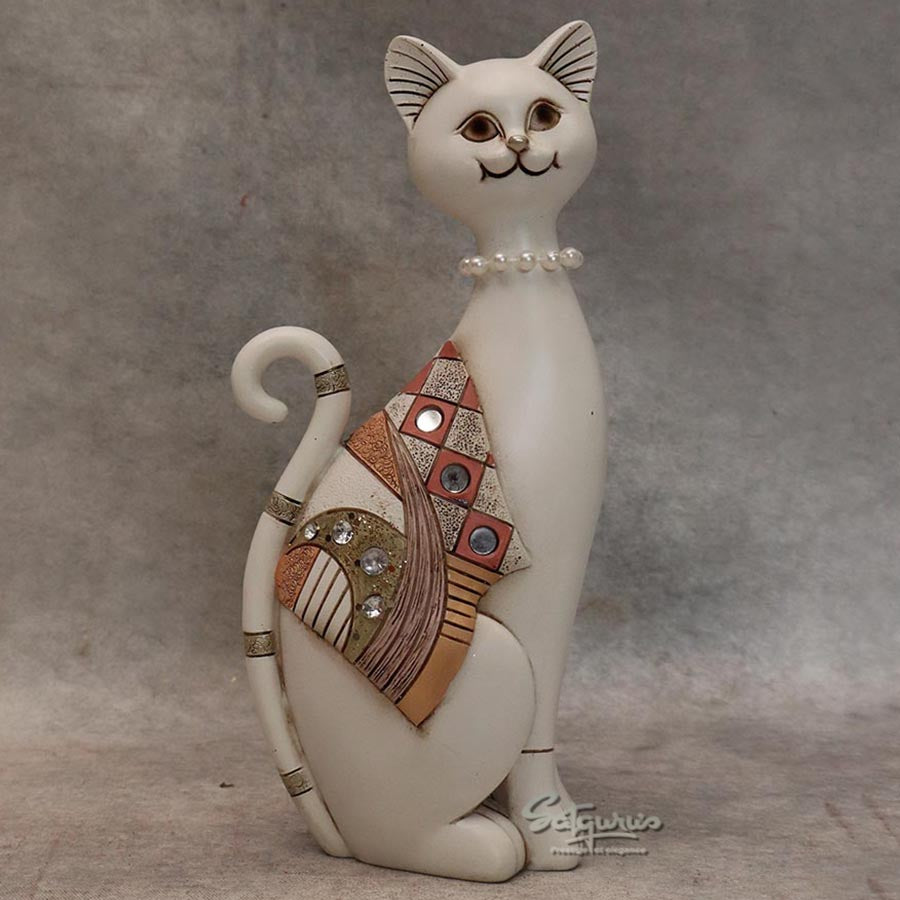 Artistic White Resin Cat Showpiece By Satguru's