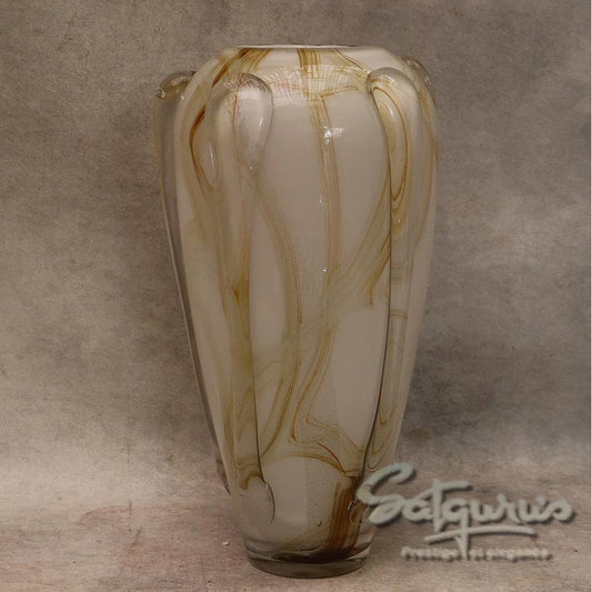 Hand Blown Frosted White And Amber Gold Vein Art Glass ( Big) By Satguru's