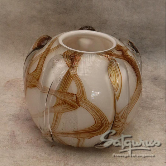 Hand Blown Frosted White And Amber Gold Vein Art Glass ( Small ) By Satguru's